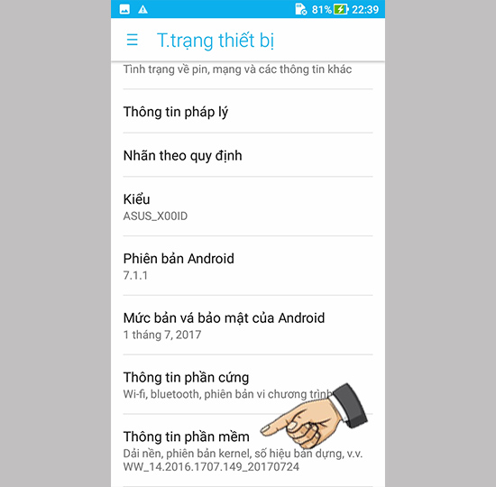 Vào thông tin phần mềm